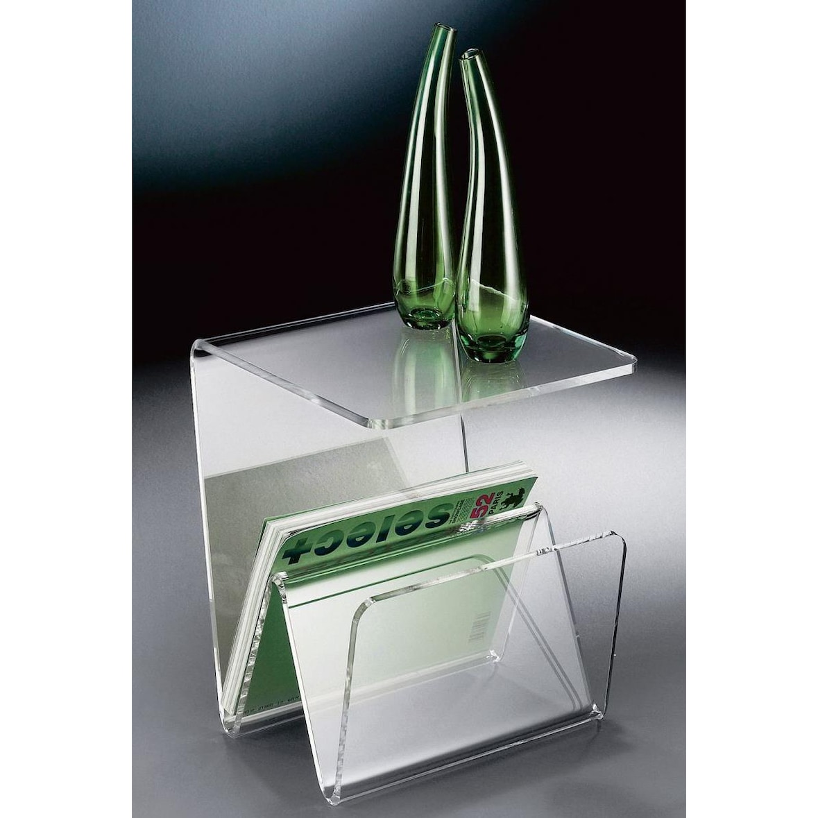 Hochwertiger Acryl-Glas Zeitungsständer, Beistelltisch mit Zeitschriftenständer, Zeitungstasche, klar, 35 x 35 cm, H 41,5 cm, Acryl-Glas-Stärke 10 mm