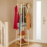 thumbnail of Relaxdays Garderobenständer, 3 Ablagen u. 8 Haken, HBT: 181x43x43 cm, Jackenständer mit Korb, Flur, Metall, weiß/natur