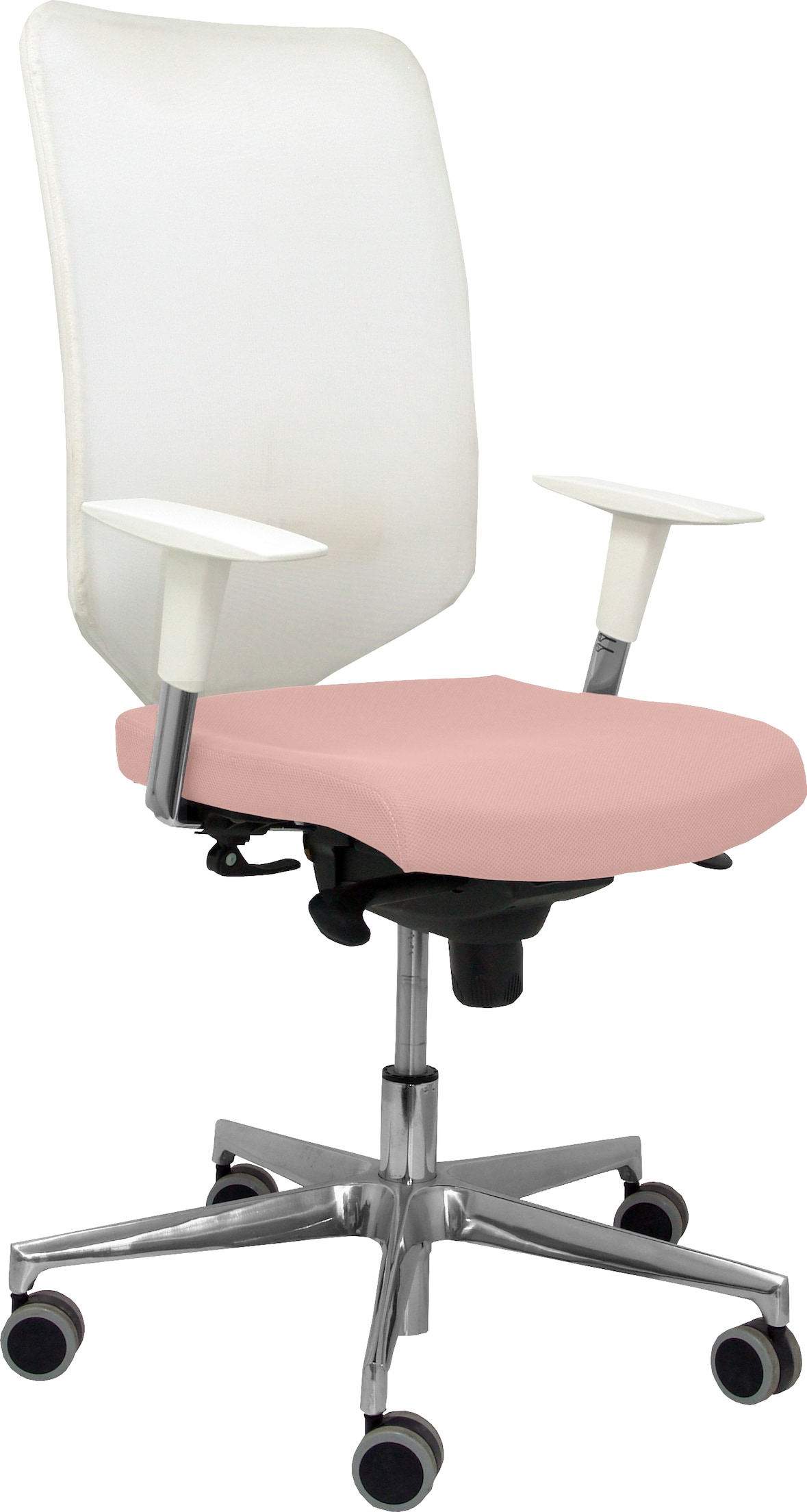 Ossa blanca Silla  y  Respaldo de malla en color blanco y asiento tapizado en tejido BALI color rosa