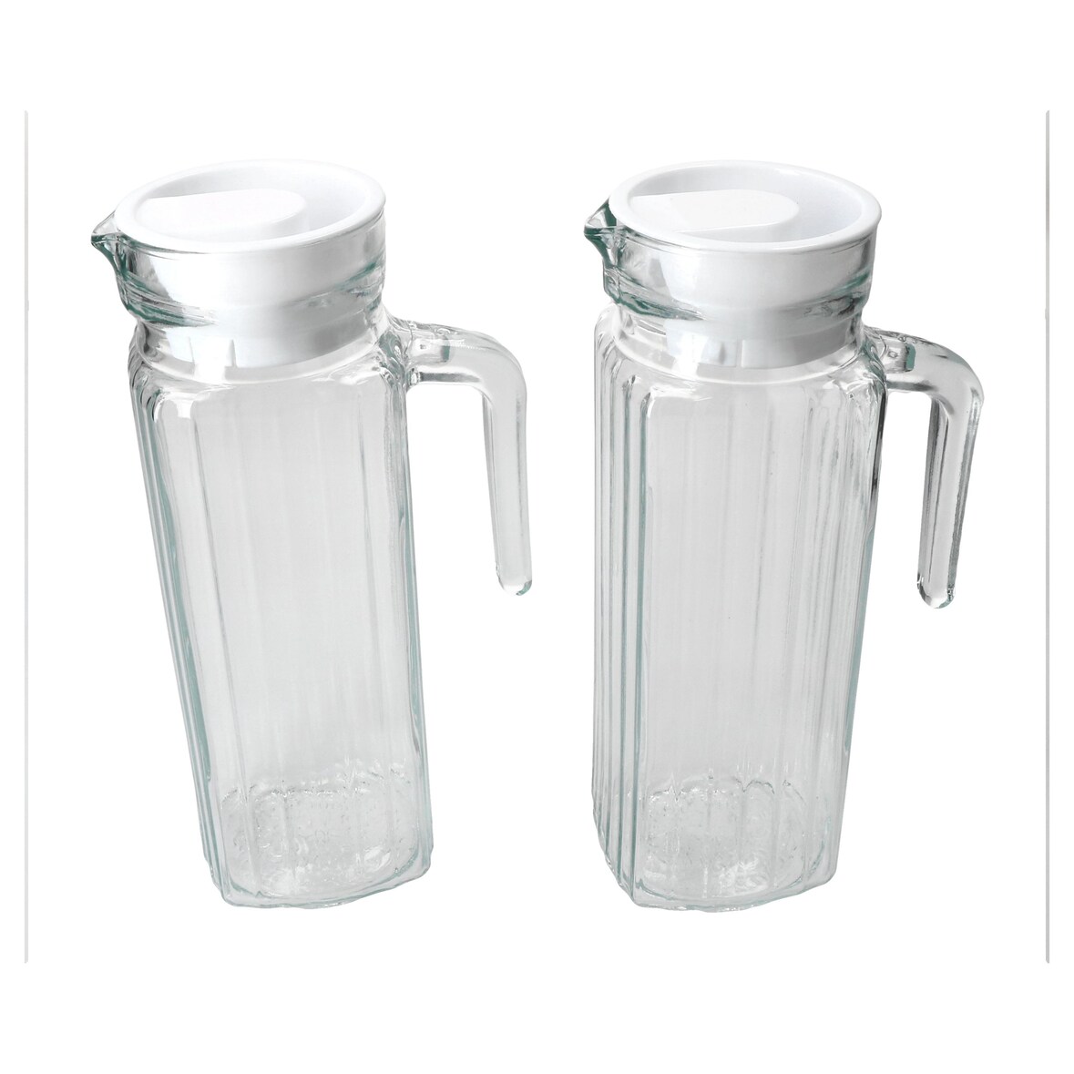 2er Set LIMA Kühlschrankkrug mit Deckel weiß 0,95L Henkel Glas-Karaffe Kanne