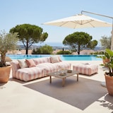 thumbnail of Salon de jardin modulable avec 3 chauffeuses et 1 pouf rayé poudré