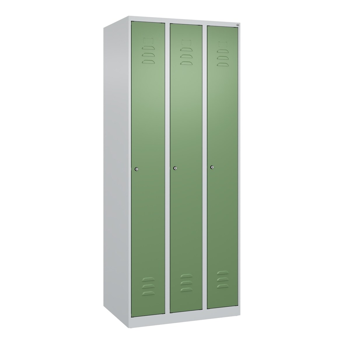 C+P Spind Classic PLUS, 3 Abteile, HxBxT 185x75x50cm, Zylinderschloss, Hellgrau/Resedagrün von PROREGAL