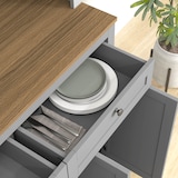 thumbnail of HOMCOM alacena de cocina, con 3 puertas de vidrio, encimera abierta para microondas, 2 cajones y estantes ajustables, 100x40x180 cm, gris