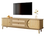 thumbnail of TV-Schrank Rattan Lowboard Massivholz Sideboard mit Türen und Schubladen 170x39,5x46 cm Holz Hellgelb Wohnzimmer Modern Natürlich