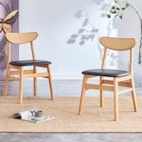 thumbnail of Esszimmerstuhl aus Rubberwood in Naturholzoptik mit Rattan-Rückenlehne und Kunstledersitz, 78,7x43,9x40,6 cm