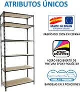 thumbnail of SimonRack Estantería Metálica, 2500x1200x500 mm, 6 Alturas, Bandeja Madera, 200 kg de Punto Flexión, Antracita/Madera - Maderclick