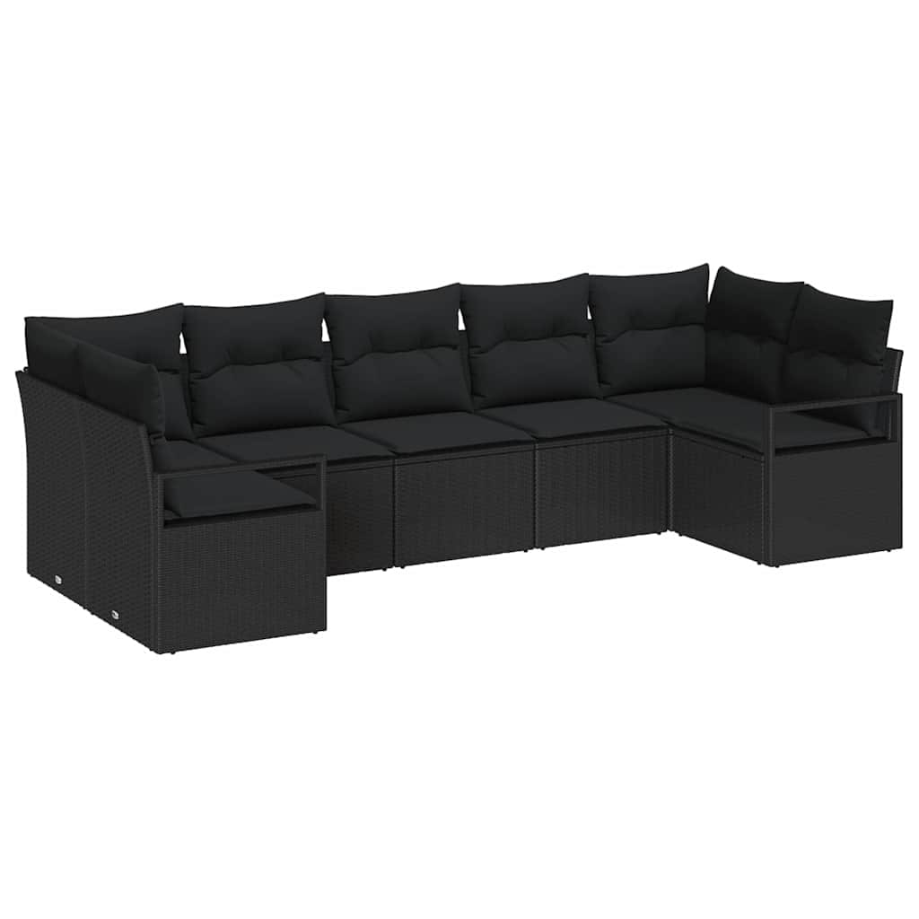 vidaXL Garten-Sofa-Set mit Kissen mit Speicher 7 pcs Schwarz