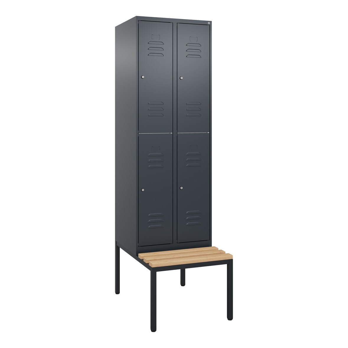 C+P Spind Classic PLUS, Buche untergebaute Sitzbank-Harthol, 4 Abteile, HxBxT 212x60x82cm, Zylinderschloss, Anthrazit von PROREGAL