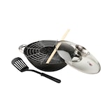 thumbnail of Renberg - Wok Ø28x9,4cm van gietijzer met glazen deksel, inclusief 2 kookgerei en grillrooster.