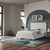 thumbnail of Französisches Doppelbett mit gepolsterter Basis 140x200, weißes Kunstleder Agueda