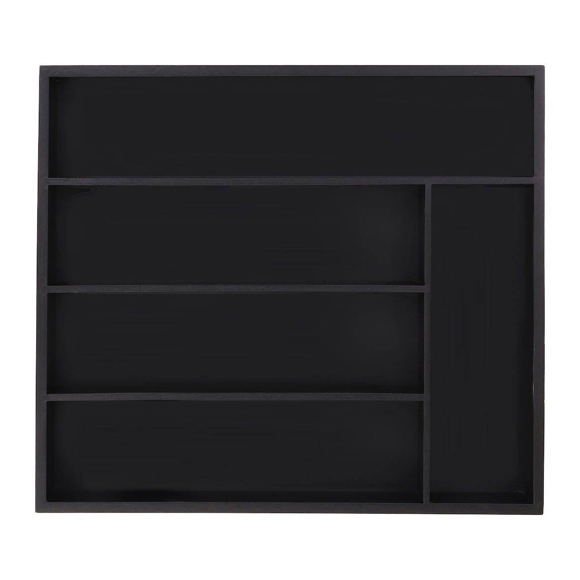 Relaxdays Besteckkasten für Schubladen, 5 Fächer, HBT: 5 x 34 x 30 cm, Schubladeneinsatz, Besteckeinsatz Bambus, schwarz