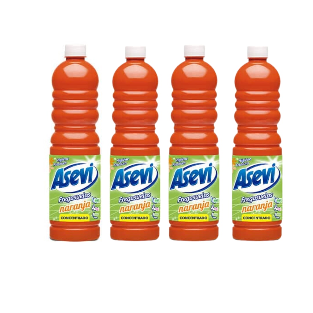4 x Asevi Fregasuelos Concentrado  Naranja Higiene y Frescura 1l