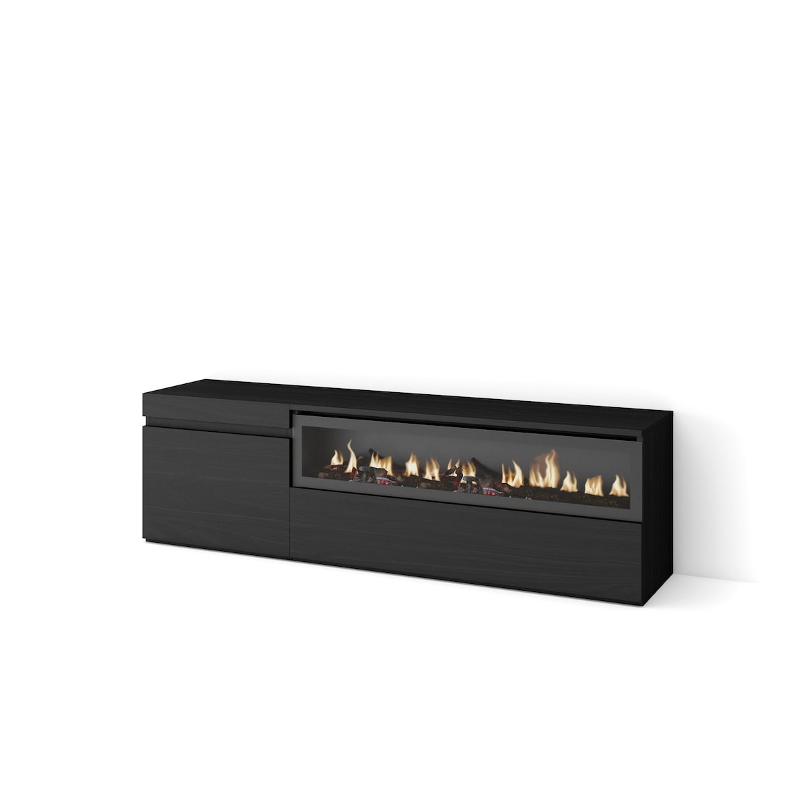 TV-Meubel, Lowboard, Woonkamer, Eetkamer, 150x35x45cm, Voor tv's tot 65", Elektrische haard, Moderne stijl, Zwart _ 57_13