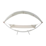 thumbnail of Hängematte HWC-J47, Hängeschaukel bis 200kg Sonnendach MVG-Holzgestell 420cm 2 Personen ~ weiß, creme-weiß