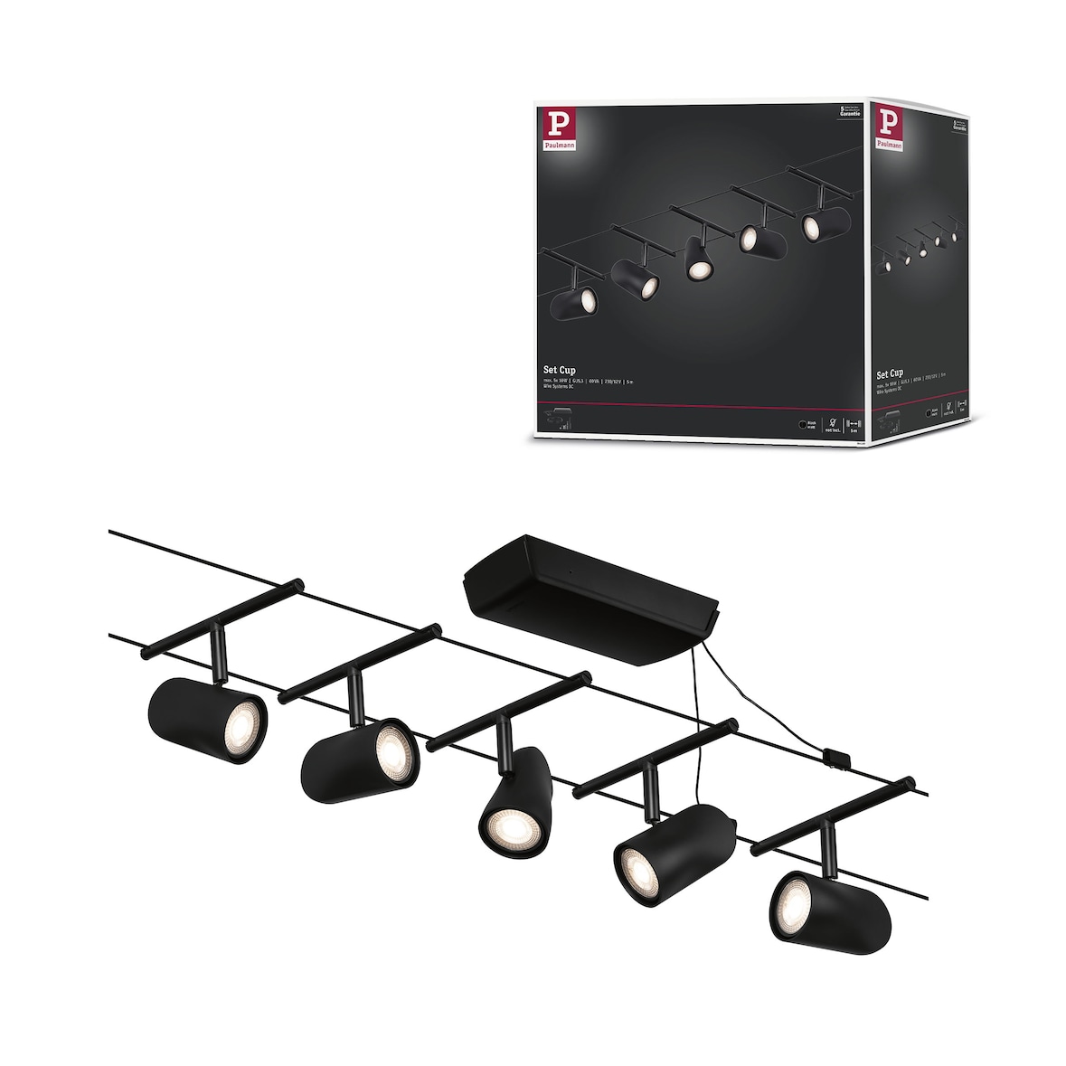 Paulmann CorDuo Système sur câbles Cup Kit de base GU5,3  max. 5x10W   230/12V Noir mat#Chrome 94469