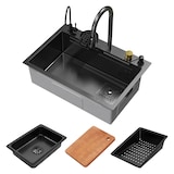 thumbnail of ML-Design Spülbecken Edelstahl 68 × 46 cm Anthrazit – Moderne Einbauspüle mit Wasserfall-Design, ausziehbarem Wasserhahn & Zubehör, rechteckig