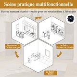 thumbnail of Bartisch ausziehbar Schwarz 204x39x105  mit Stauraum Snack Regal 360 Grad Drehteller Klappschubladen MDF Metallgriffe