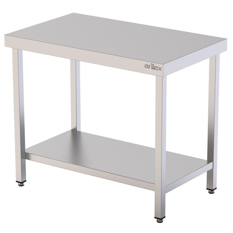 Table centrale inox - AISI 304 - Avec étagère - 2000x600x850 mm - Arilex
