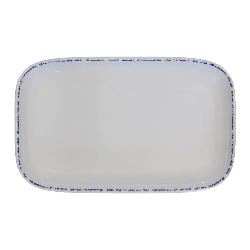 ADRIER - MORP3019-BLU – (Confezione da 6 pz) – Piatto rettangolare – 30,3 x 18,9 cm x 3 cm altezza – Bianco con bordo blu