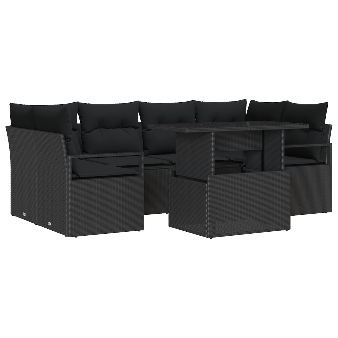 VidaXL 7-teiliges Garten-Sofa-Set mit Kissen, schwarzes Poly-Rattan