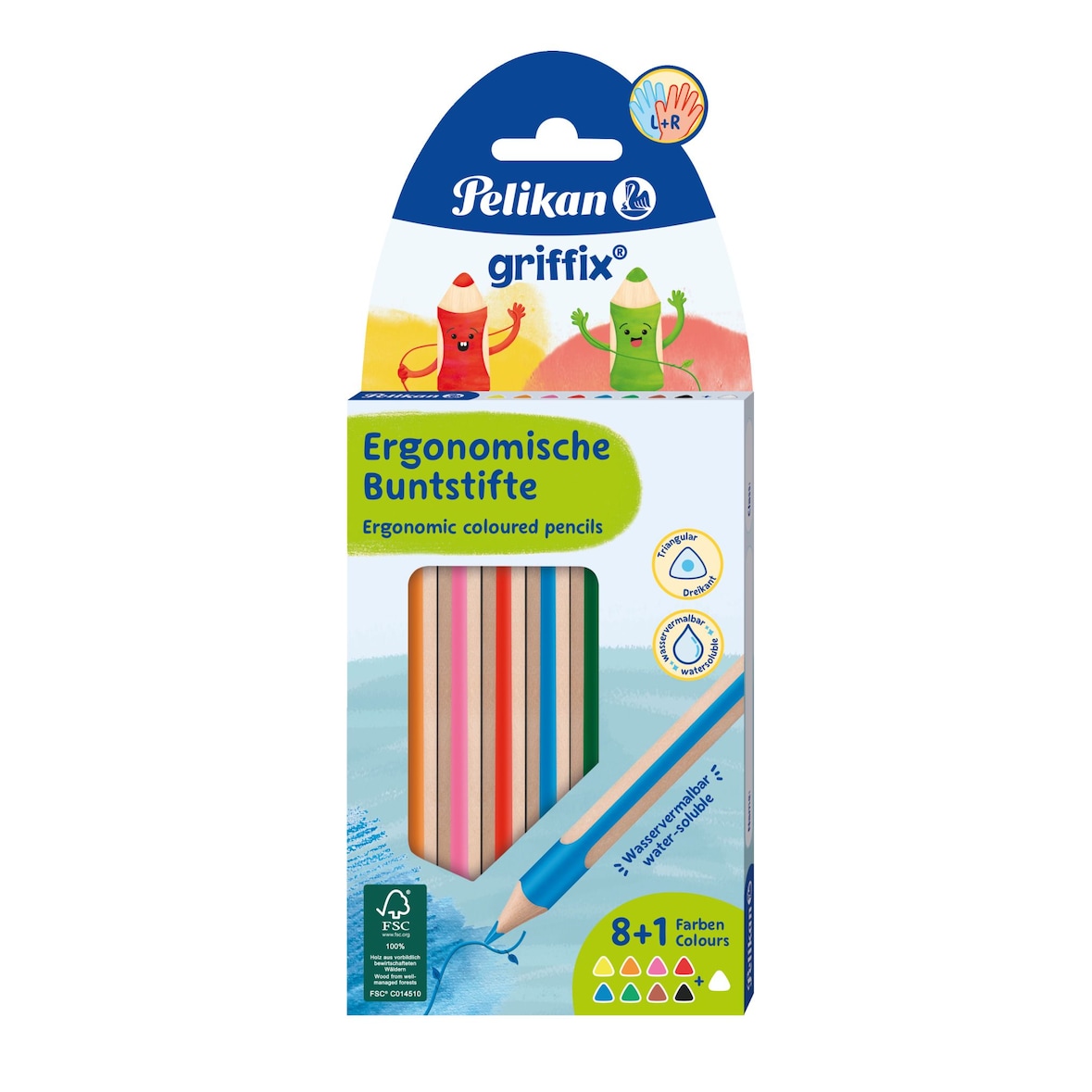 PELIKAN 700856 Farbstiftetui griffix® - dick, 8+1 Stück, sortiert, dreikant