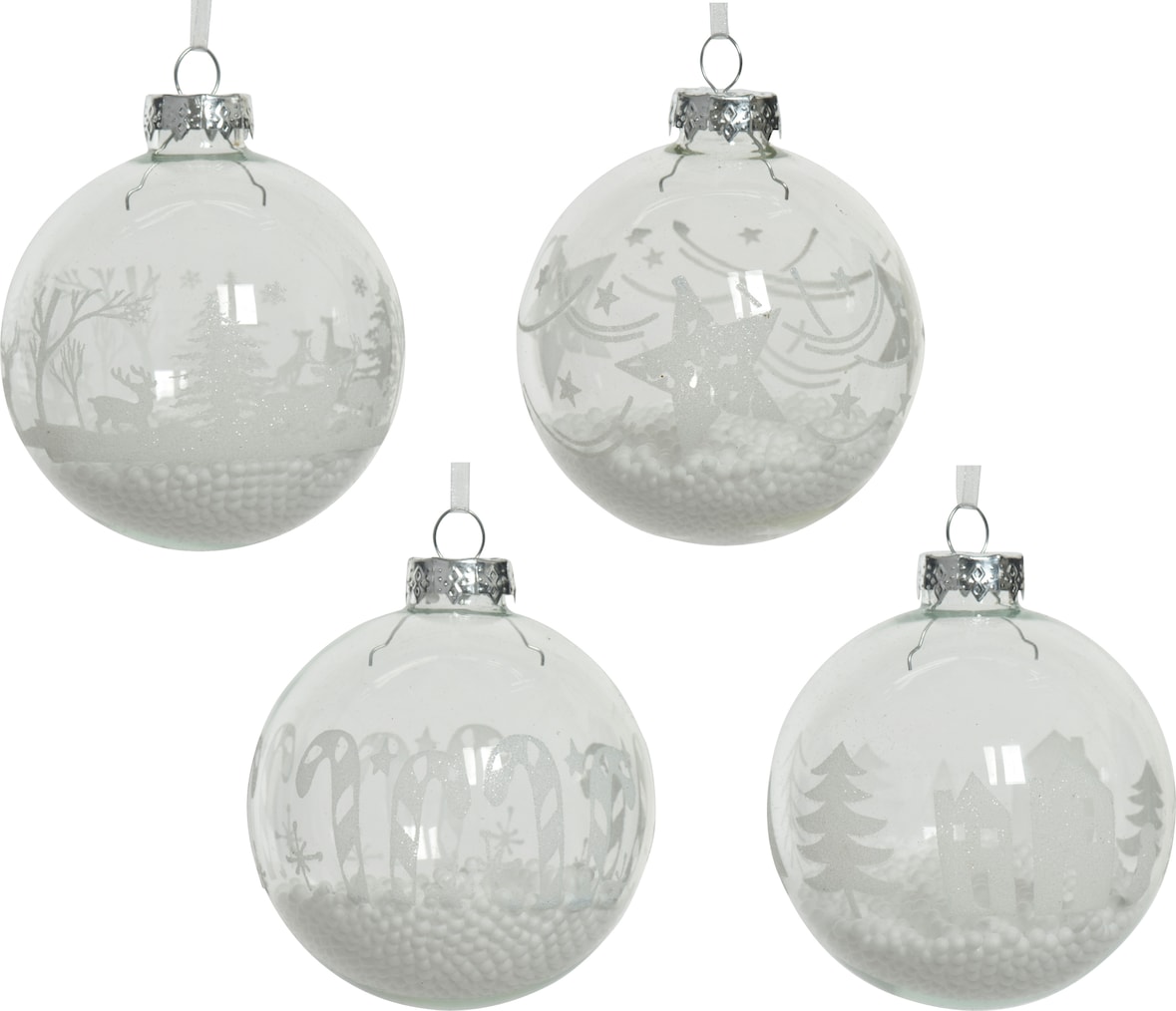 12 Weihnachtskugeln 8cm Glas mit Motiv Christbaumkugeln klar weiß transparent