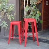 thumbnail of Lot de 4 tabourets de bar en métal rouge brillant style industriel - Sans dossier - Hauteur 66 cm