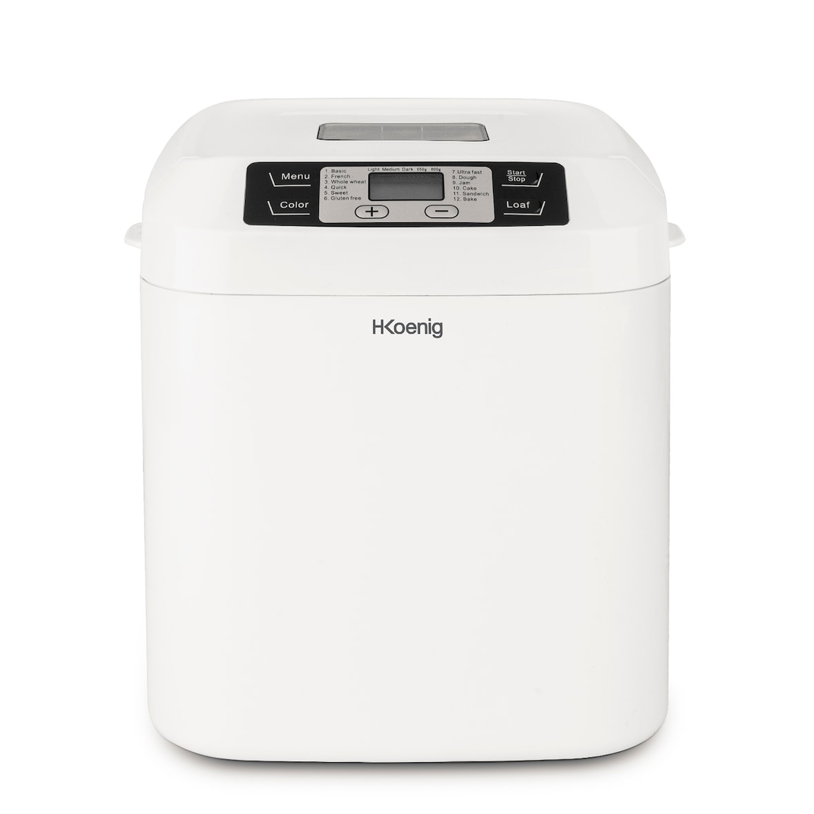 H.Koenig BAKE320 Brotbackautomat, 12 Programme, 2 Brotgrößen, glutenfreies Programm, Startzeitvorwahl und Warmhaltefunktion, LCD-Display, 550 Watt