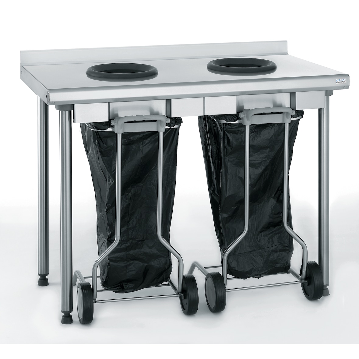 Tournus afvalsorteertafel met opstand met 2 schachten inclusief mobiele prullenbak