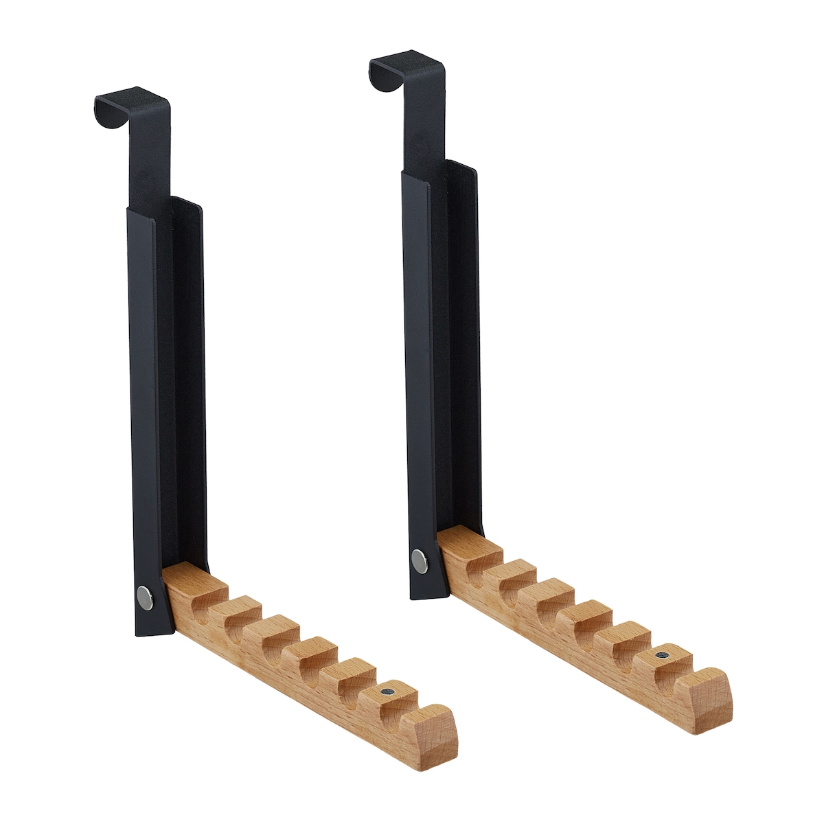 Relaxdays Türgarderobe klappbar 2x, zum Einhängen, Türhaken 6 Kleiderbügel, Metall & Holz, für 2 cm Türfalz, schwarz
