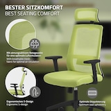 thumbnail of ML-Design Bürostuhl Ergonomisch Grün Mesh Drehstuhl Lendenstütze Kopfstütze Armlehnen Wippfunktion Rollen Chefsessel