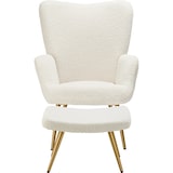 thumbnail of tectake Fauteuil Hygge rembourré, ergonomique, charge maximale 150 kg - Avec tabouret, Bouclé crème/or - 405597