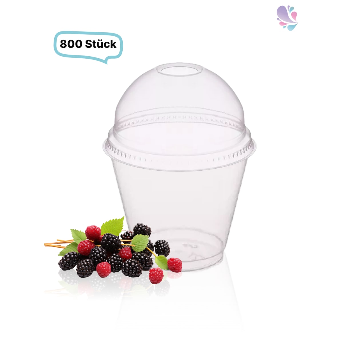 SET: Smoothie Cups 225ml + Deckel mit Loch - 800 Stück, transparentes recyceltes PET