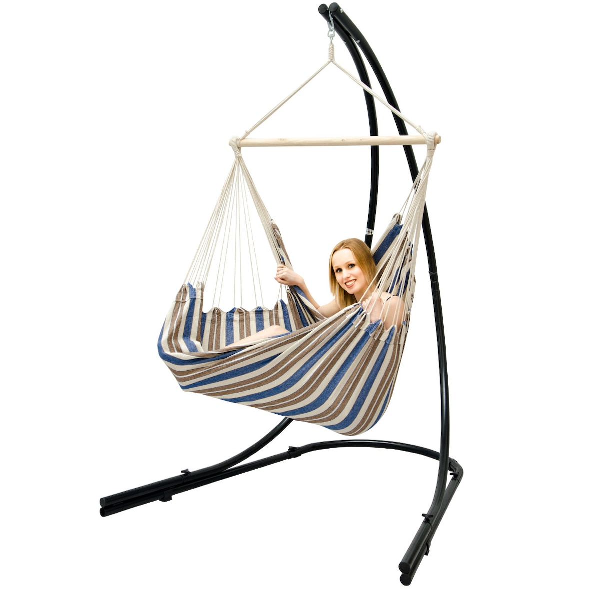 Soporte Silla Colgante con XXL Sillón 360° Hamaca Asiento Columpio Rayas Azul