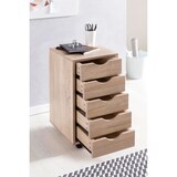 thumbnail of Rollcontainer 33 x 64 x 38 cm MDF-Holz 5 Schubladen sonoma, Moderner Schubladencontainer mit Rollen, Standcontainer