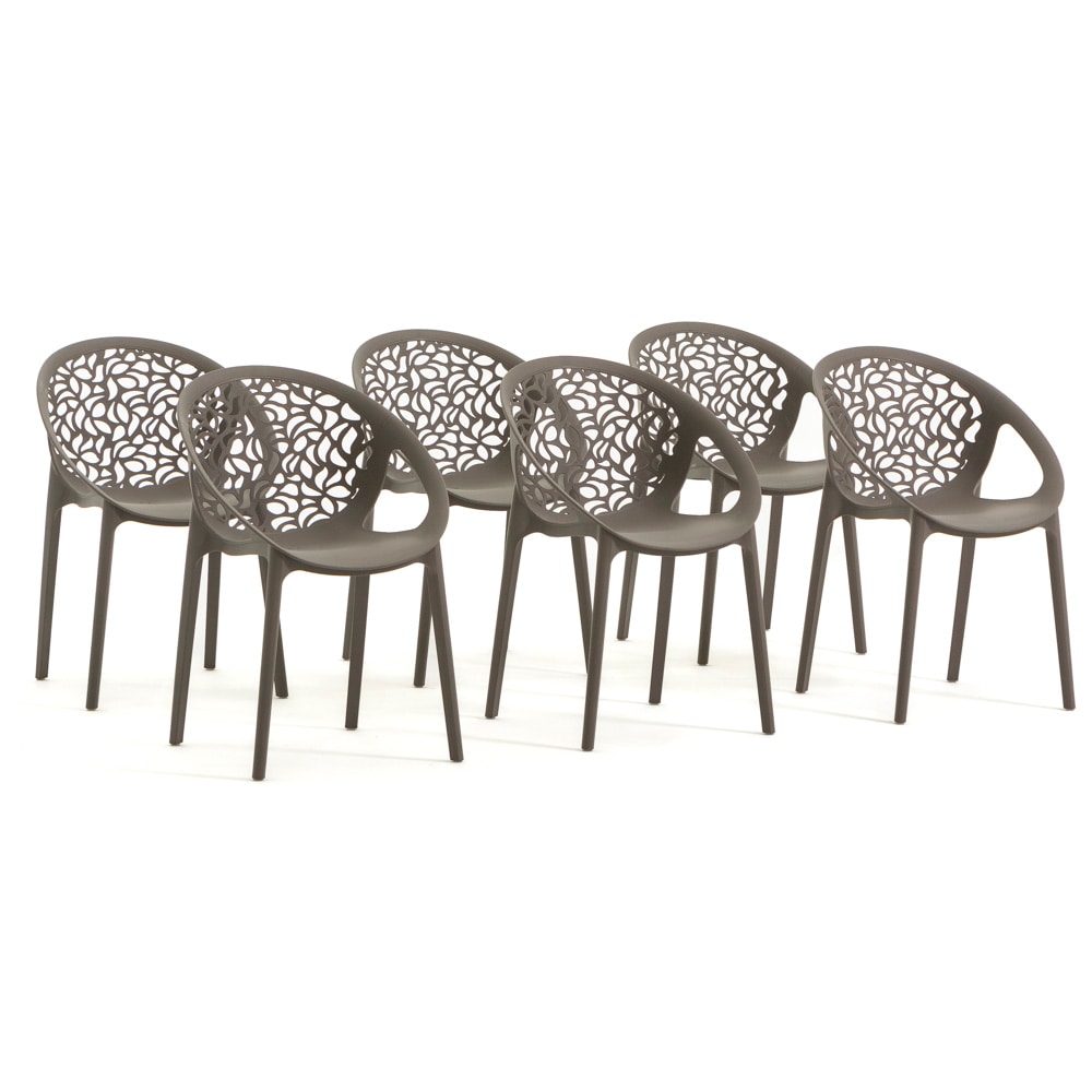 Set van 6 stapelbare stoelen AMBRA van polypropyleen met glasvezel, voor buiten en tuin, bar en restaurant, modern design voor keuken – Taupe