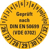 thumbnail of Dreifke® Prüfplakette geprüft nach DIN EN 50699(VDE 0702) 26-32, gelb, Dokumentenfolie, Ø 30mm, 108/Heft