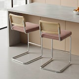thumbnail of Lot de 2 chaises hautes en acier et velours rose poudré