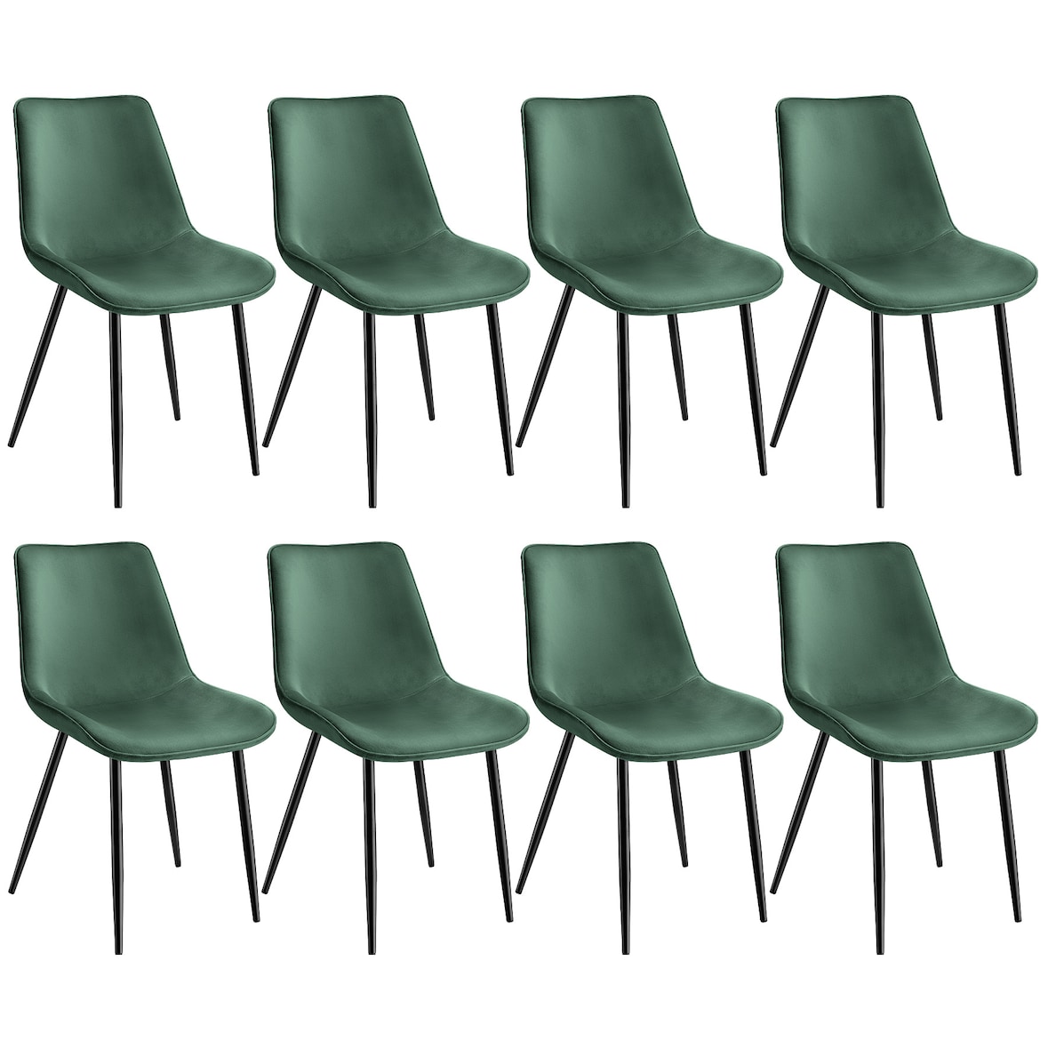 tectake Lot de 8 chaises Rembourrées aspect velours Ergonomique vert foncé - 404932