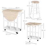 thumbnail of Carrello da Cucina Pieghevole con 2 Sgabelli in Legno MDF Bianco