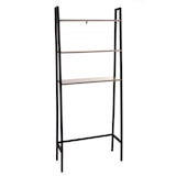 thumbnail of Scaffale da parete 3 ripiani portaoggetti lavatrice bagno HWC-K82 155x64x25cm ferro verniciato legno grigio marrone