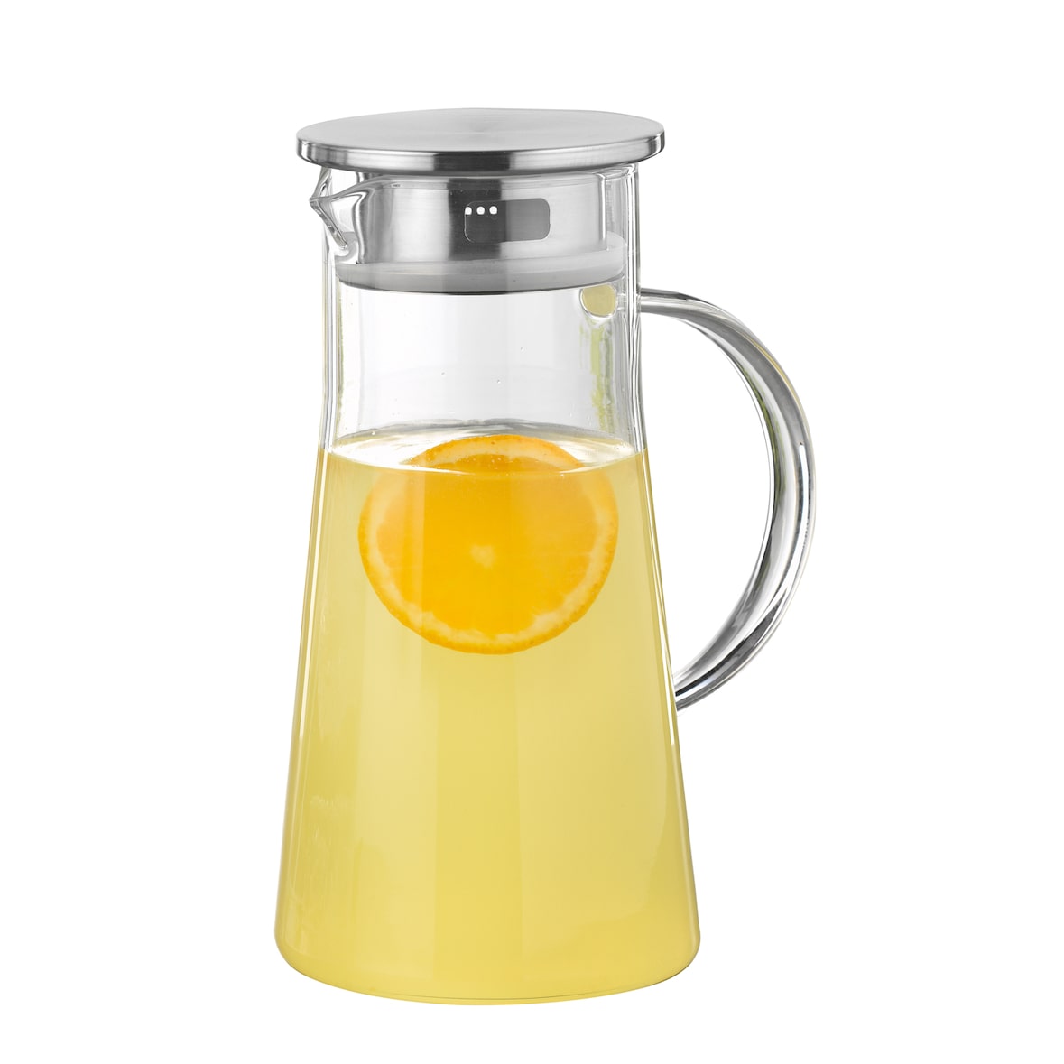 Glaskaraffe PORTO, mit Griff, Inhalt: 1,0 Liter, Deckel aus Edelstahl 18/10 mit Silikondichtung inkl. Filter im Deckel und Entlüftungsöffnung