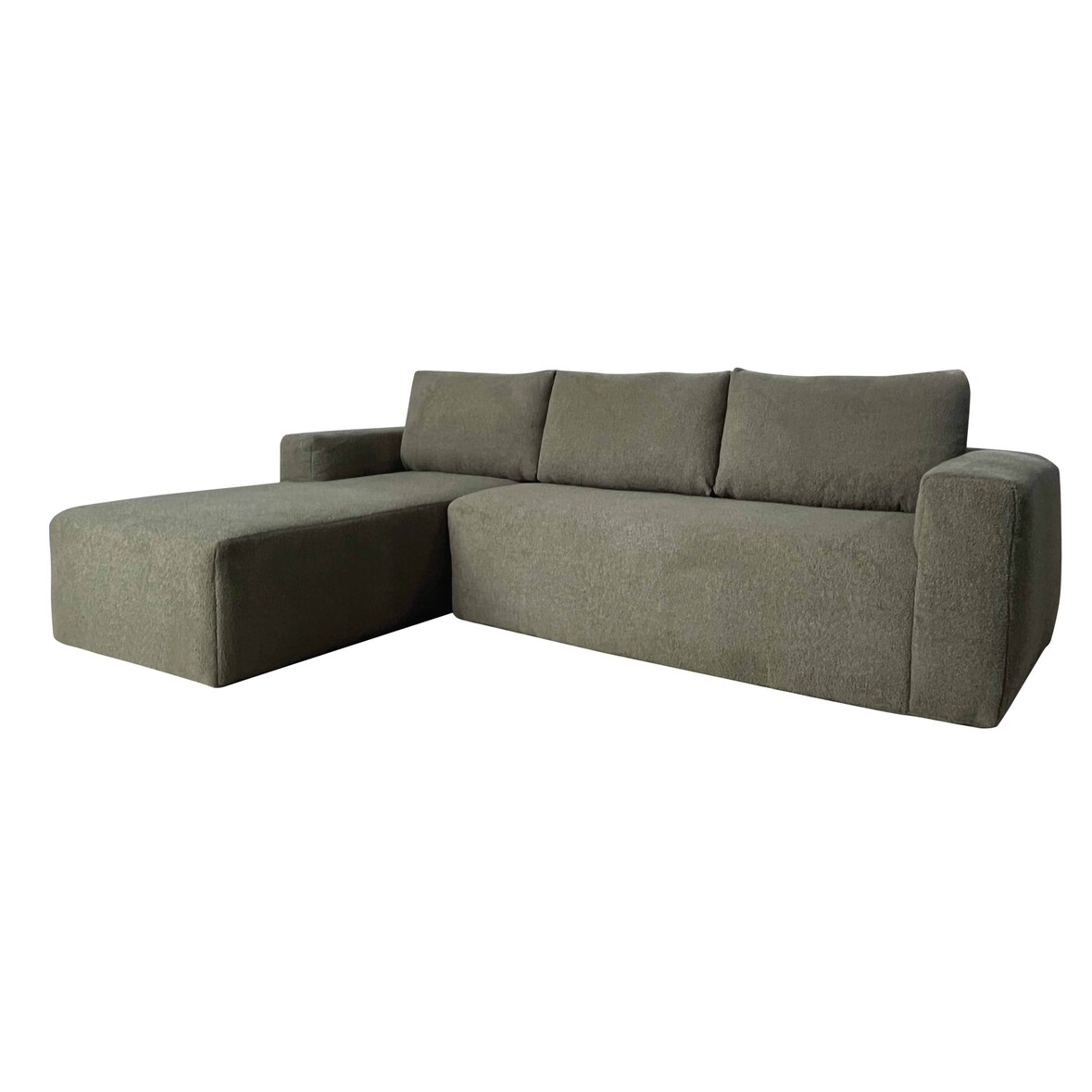 Oviala Sofá esquinero de 4 plazas verde con chaise longue a la izquierda