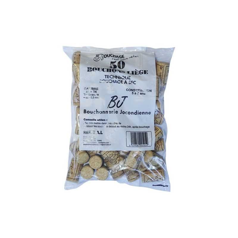 Sachet de 50 bouchons cylindriques Altec liège naturel 44 x 23,5 mm Bouchonnerie Jocondienne