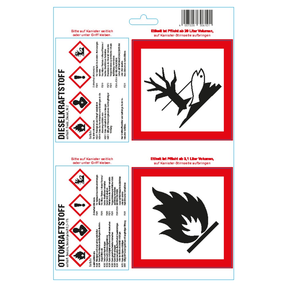Kraftstoff-Warnetikett für Otto-/Dieselkraftstoff Aufkleber