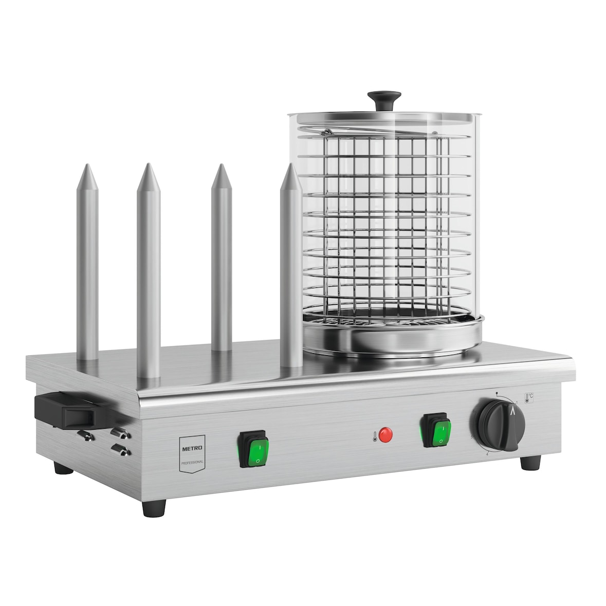 METRO Professional Hot-Dog-Maker mit Brot-Heizstäben GHM2001, Edelstahl / Glas, 54 x 30 x 39 cm, 550 W, lebensmittelecht, mit Tragegriff, silber