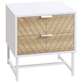 thumbnail of HOMCOM mesilla de noche con 2 cajones mesita de noche con patas de acero gabinete de noche para salón dormitorio cama 45x39x48 cm blanco y roble