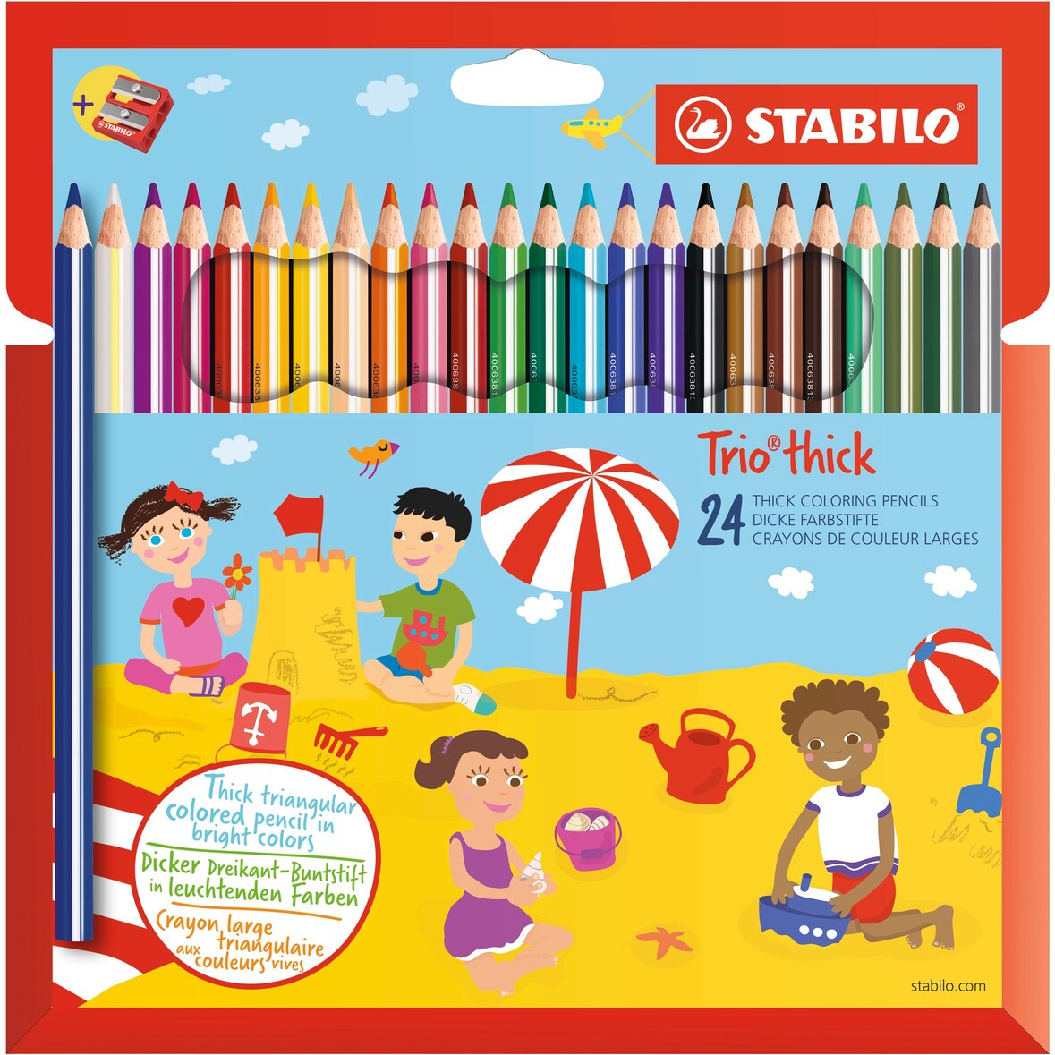STABILO 24 crayons de couleur Trio + 1 taille-crayon