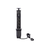 thumbnail of Steckdosenturm, versenkbar, 3 Schutzkontakt-Steckdosen, 2 USB-Ladebuchsen, Montageloch 71 mm, Innenbereich, Schwarz/Grau