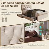 thumbnail of Polsterbett 90x200 cm mit Stauraum, 2 Schubladen und höhenverstellbarem Kopfteil – Chesterfield-Design in Natur
